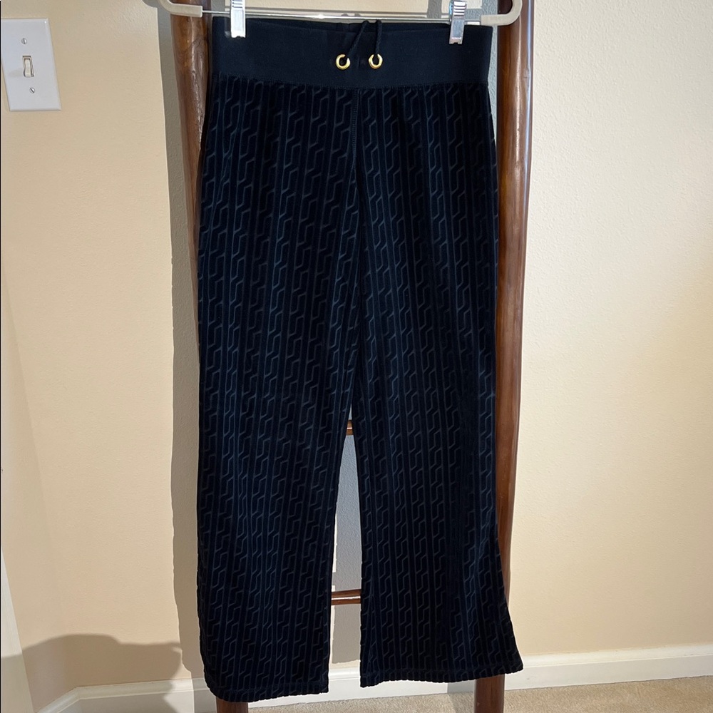 CAbi Black Velvet Track Pants with Gold Eyelet Drawstring